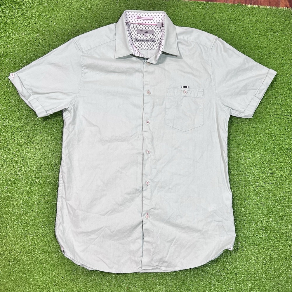 Ted Baker Button Down Shirt‎ SZ 3 Mint Green Short Sleeve Preppy EUC London